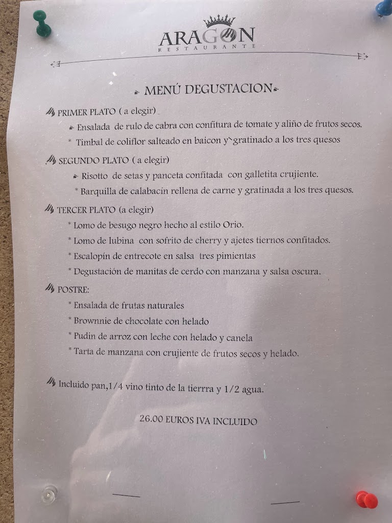 Restaurante Aragon — Carta