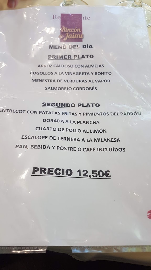 Restaurante El Rincon de Jaime — Carta