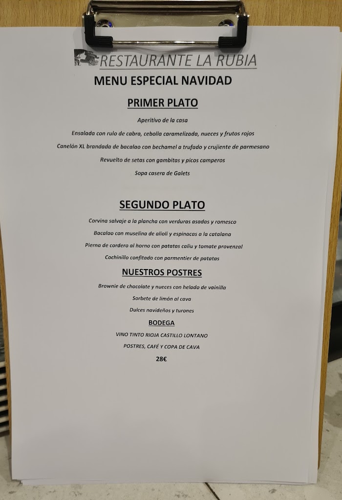 Restaurante La Rubia - Castelldefels — Carta