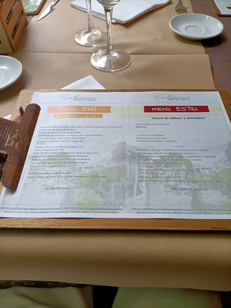 L'Era Restaurant — Carta