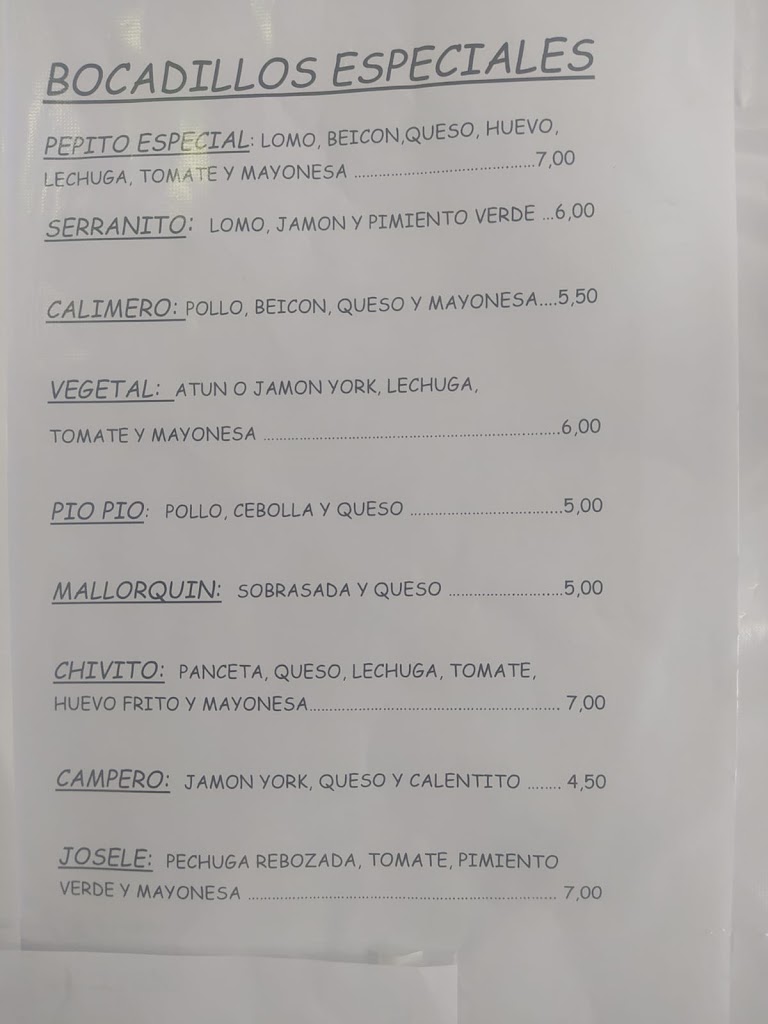 Bar Estadi — Carta