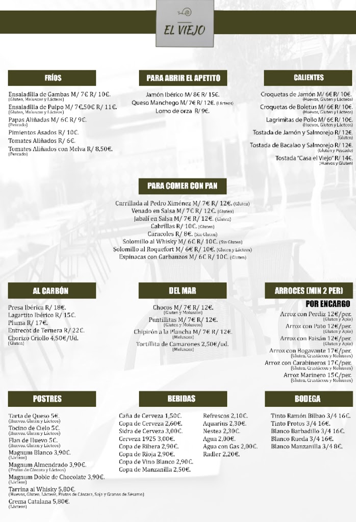 Restaurante El Viejo — Carta