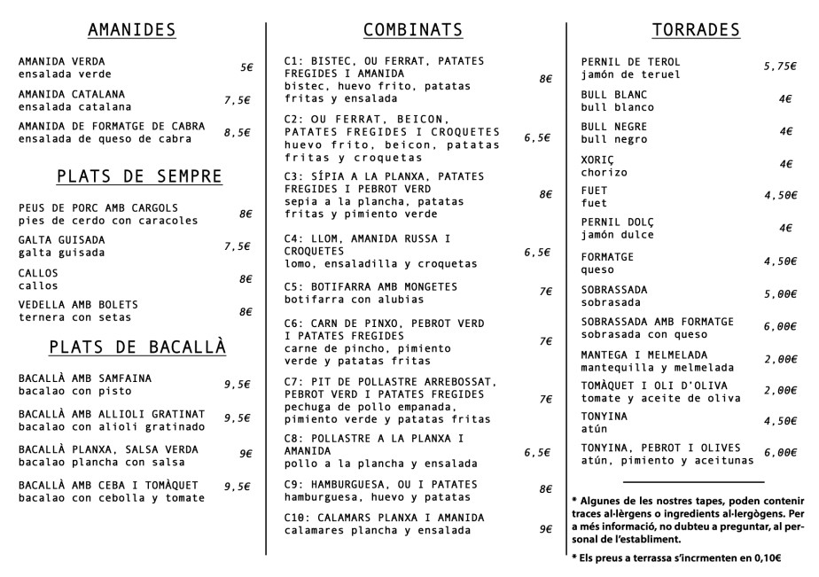 Cafe Bar La reforma — Carta