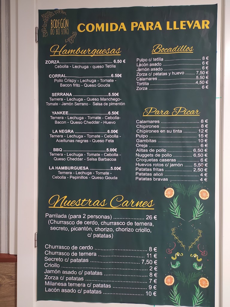 El Bodegon do Bo Vino — Carta
