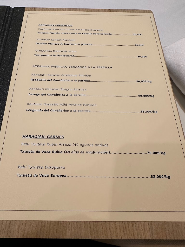 Asador Olivi Erretegia — Carta