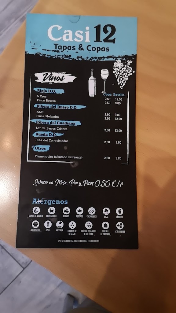 Casi 12 Tapas y Copas — Carta