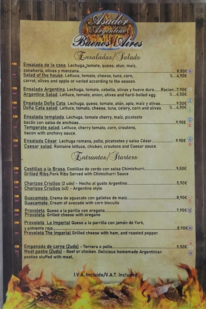 Buenos Aires Asador Argentino - Steak House — Carta