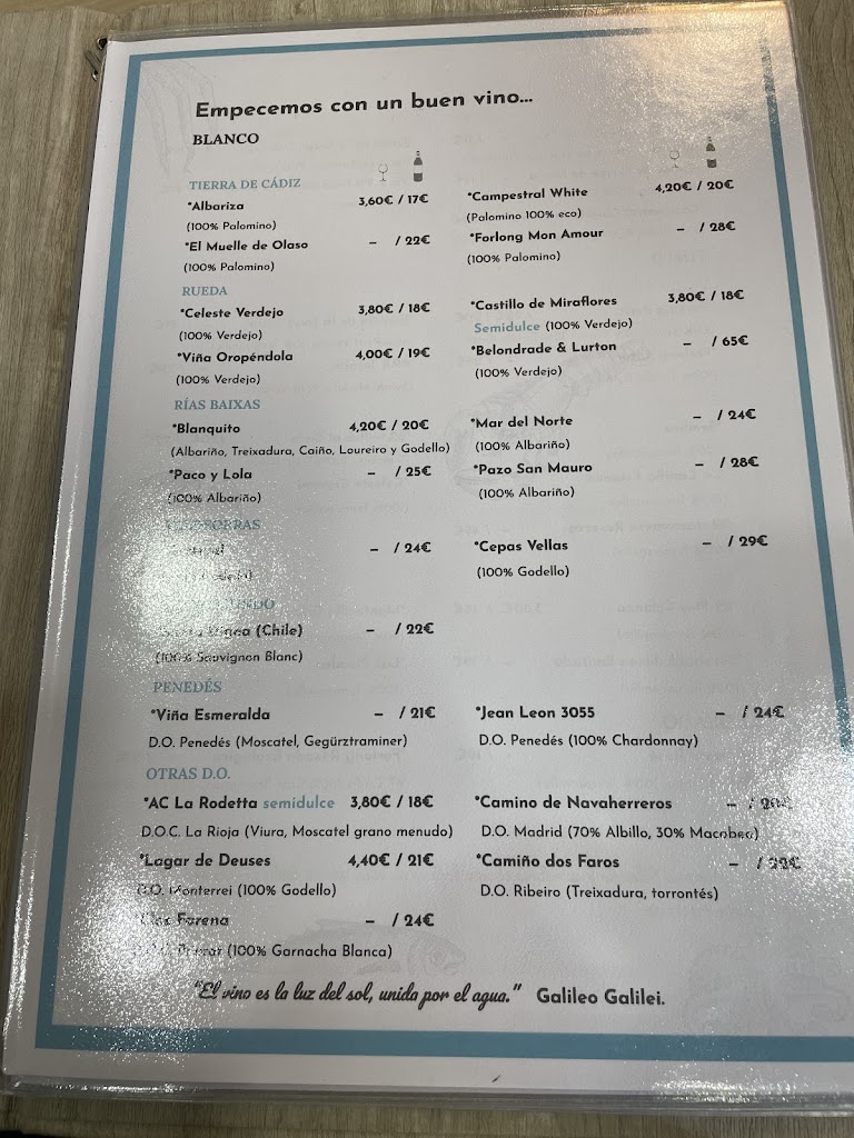 Restaurante El Chirri — Carta