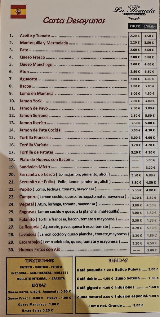 Restaurante La Rozuela — Carta
