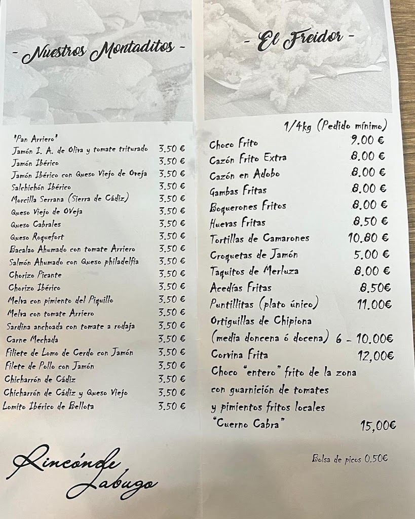 Bar El Rincon de Jabugo — Carta
