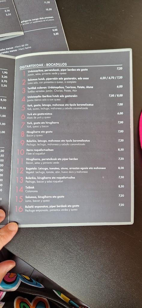 Restaurante Caddie — Carta