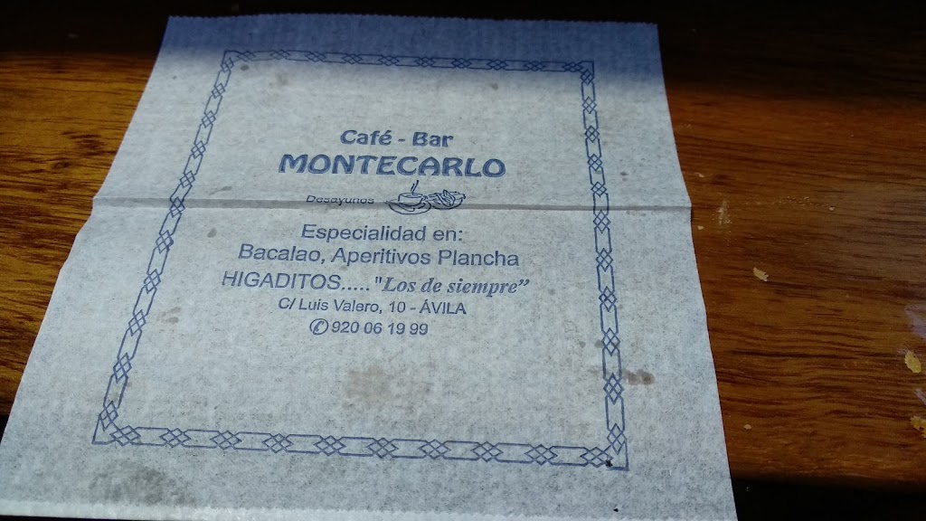 Bar Montecarlo - Avila — Carta