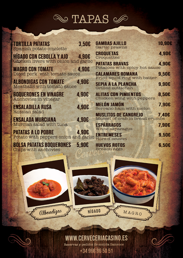 Cerveceria Casino — Carta