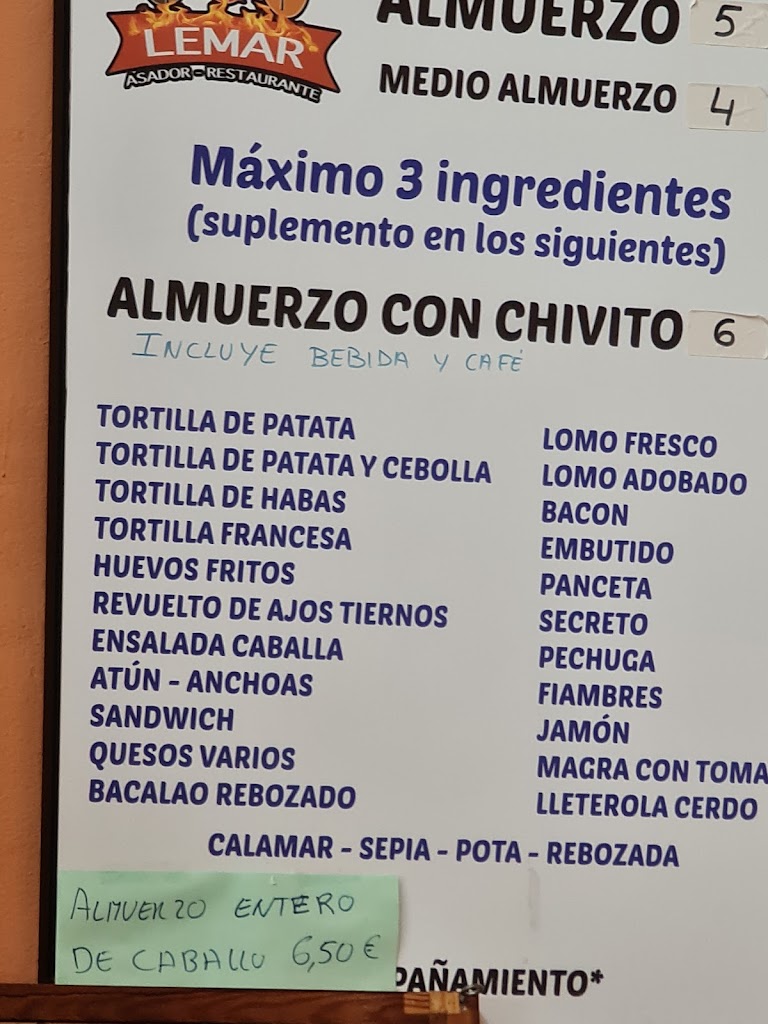 Restaurante Lemar — Carta