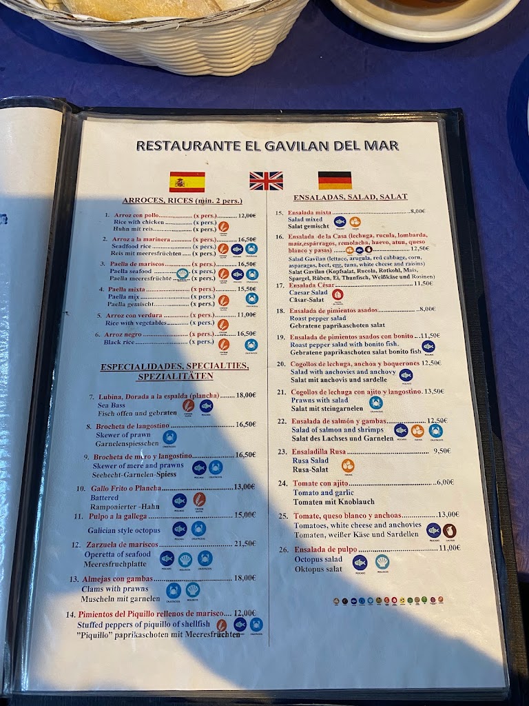 Restaurante El Gavilan del Mar Estepona — Carta