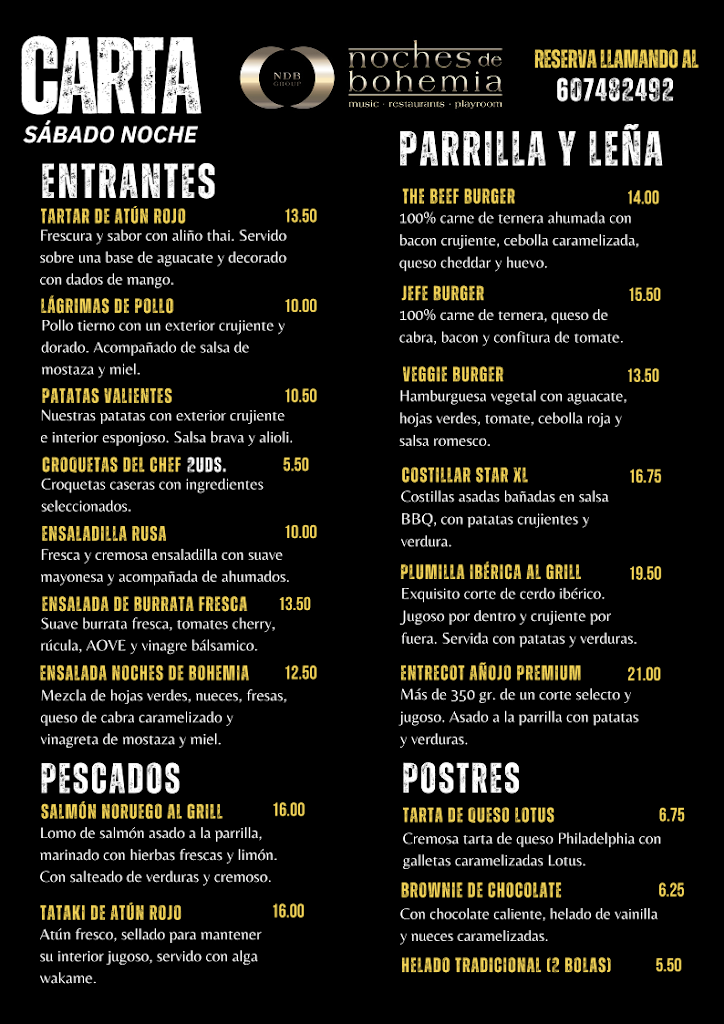 Noches de Bohemia - Restaurante El Jarro — Carta