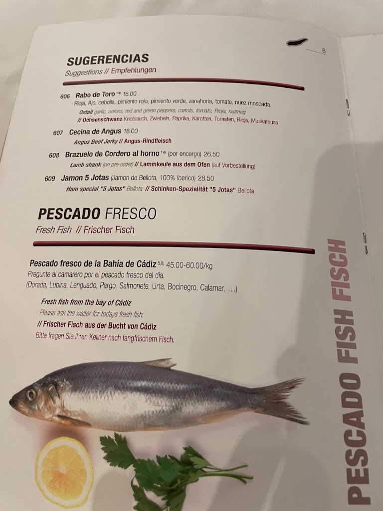 Restaurante Mar y Monte — Carta