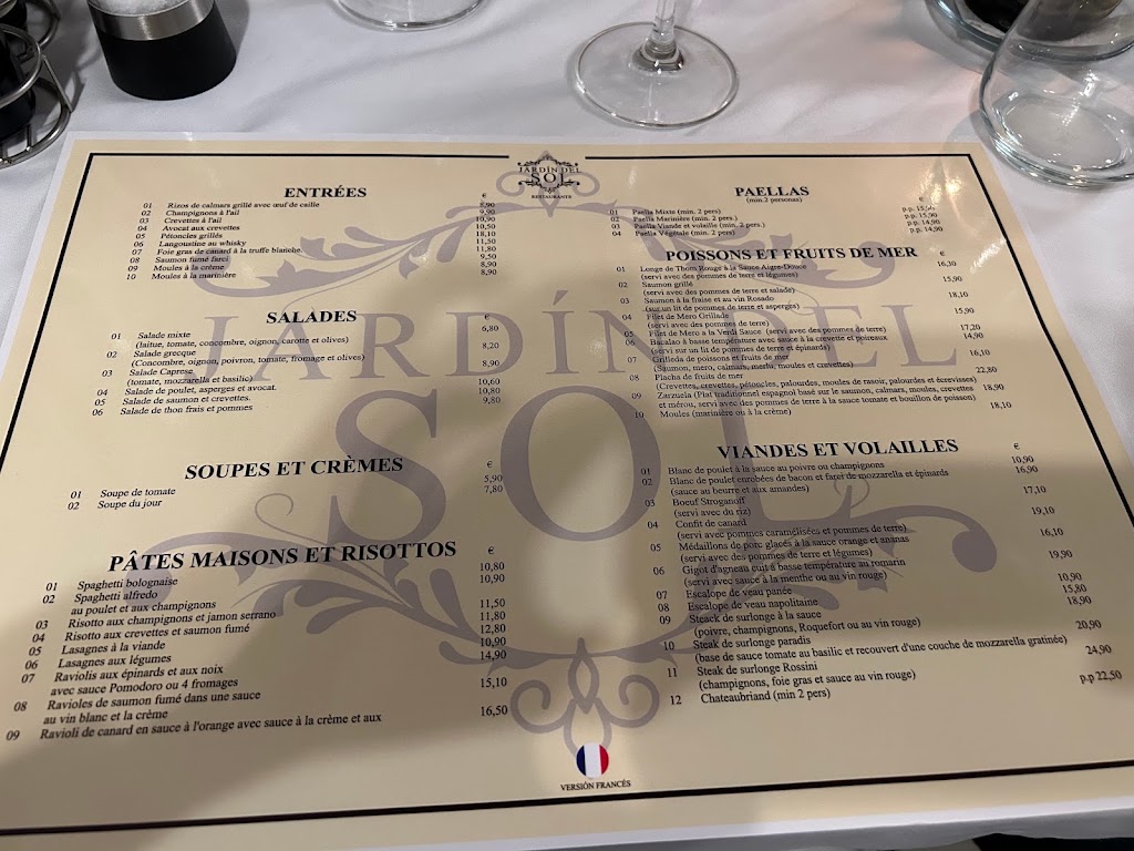 Restaurante Jardin del Sol — Carta