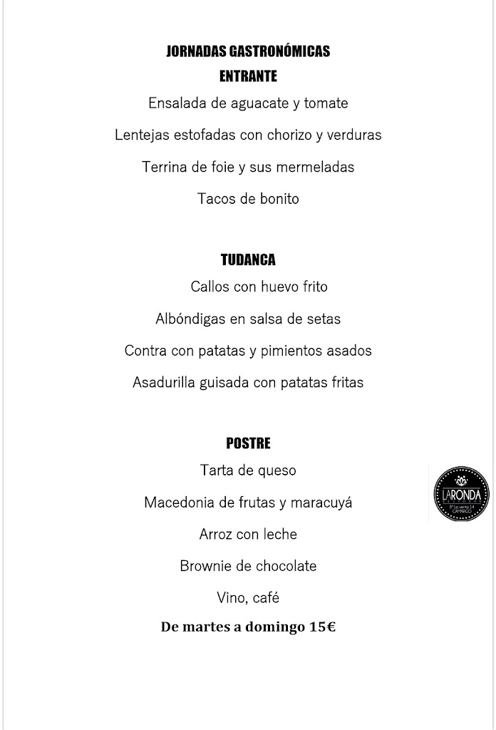 RestoBar La Ronda — Carta