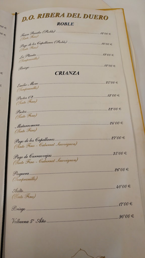 Restaurante Joaquin — Carta