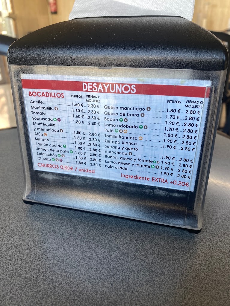 Churreria Cafeteria El Tomate — Carta