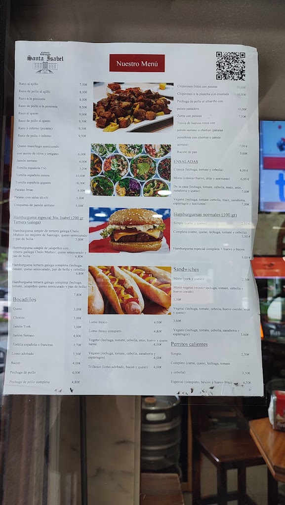 Restaurante Cafeteria Santa Isabel (Santiago de Compostela) — Carta