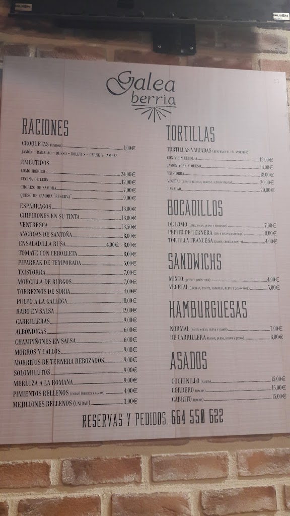 Bar Galea — Carta