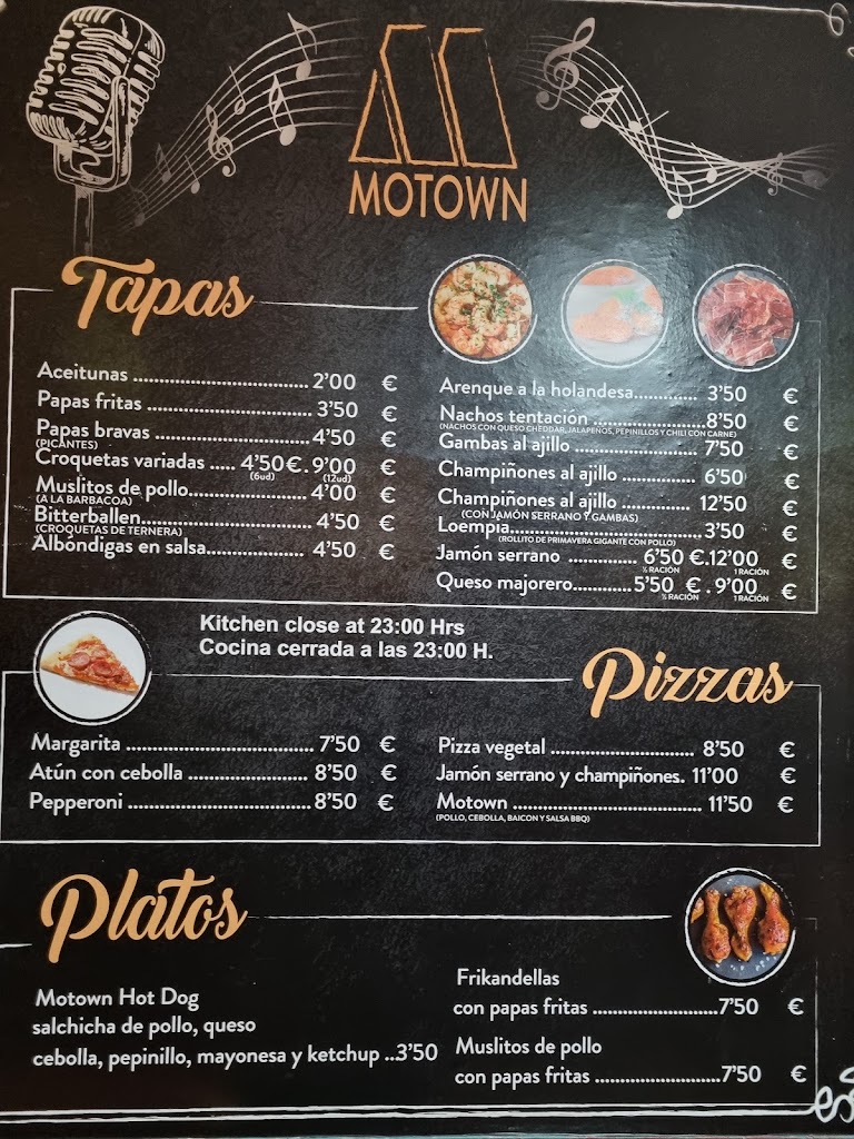 Motown Bar Cerveceria — Carta