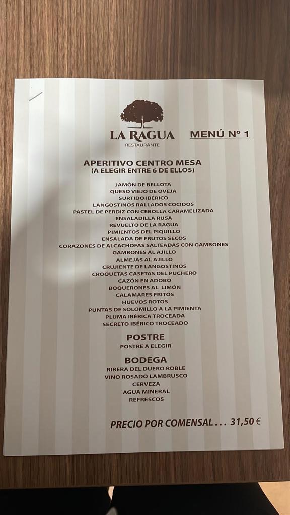 Restaurante La Ragua — Carta