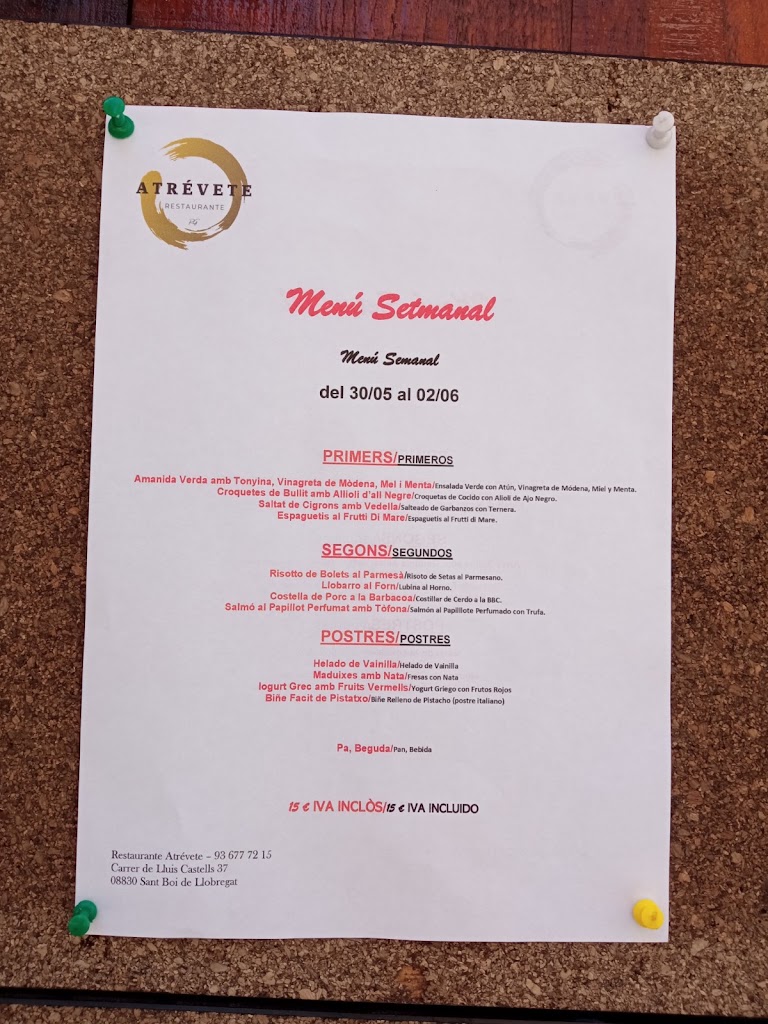 Atrevete Restaurante Arroceria — Carta