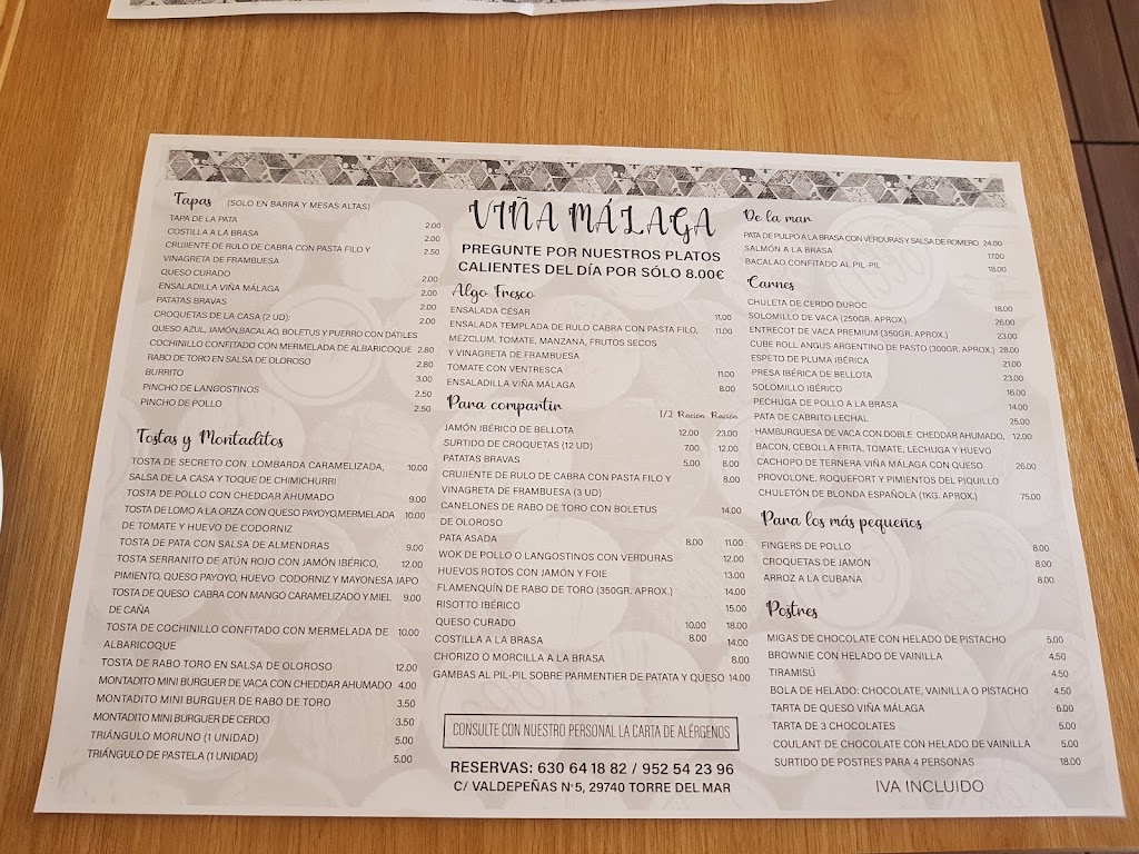 Asador Vina Malaga — Carta