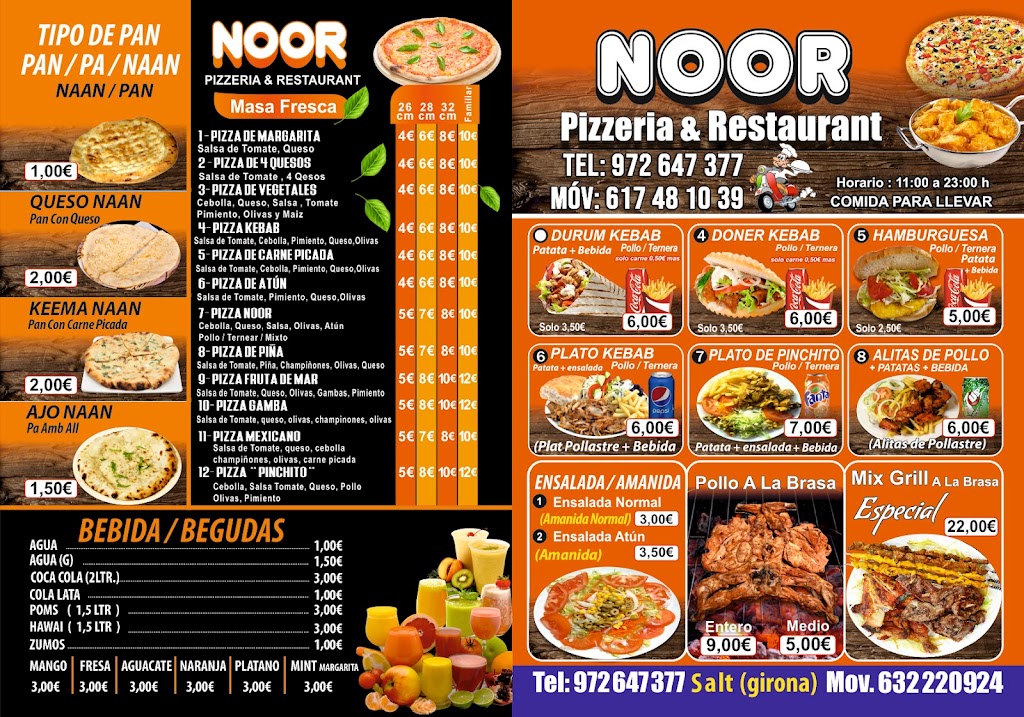 Noor Pizzeria i Restaurant — Carta