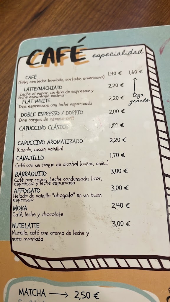 Cafe Cinteria — Carta