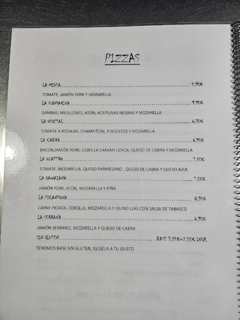Cafeteria Maus Almoradi — Carta