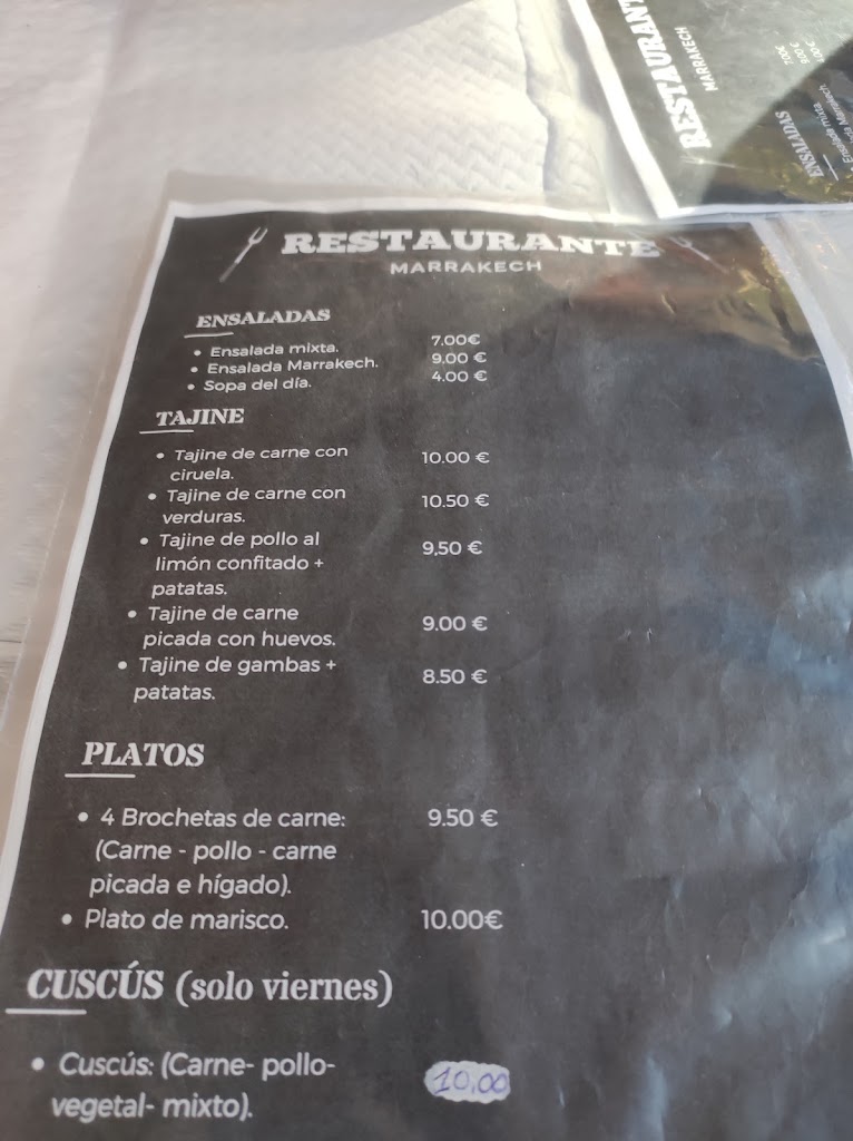 RESTAURANTE NATURAL MARRAKECH II — Carta