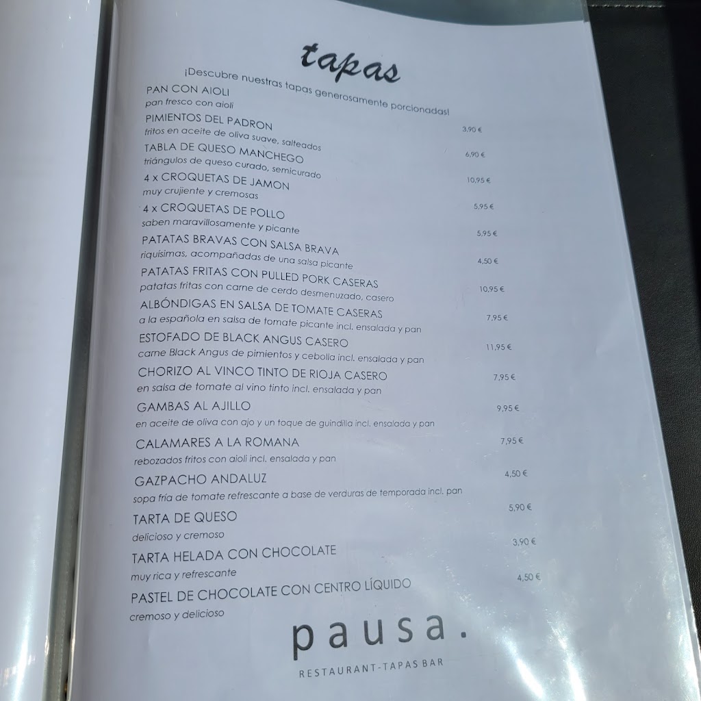 pausa Restaurante-Tapas Bar — Carta