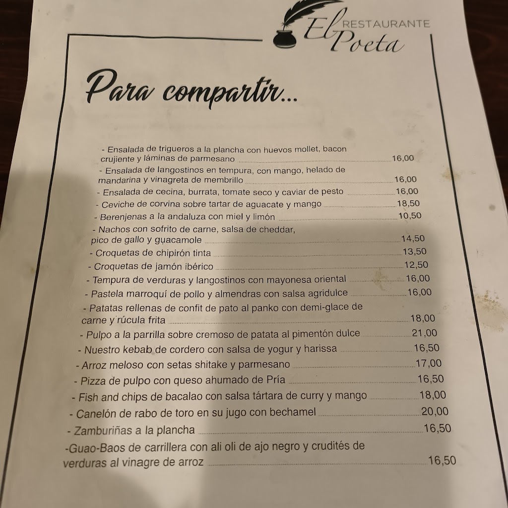 Restaurante El Poeta — Carta