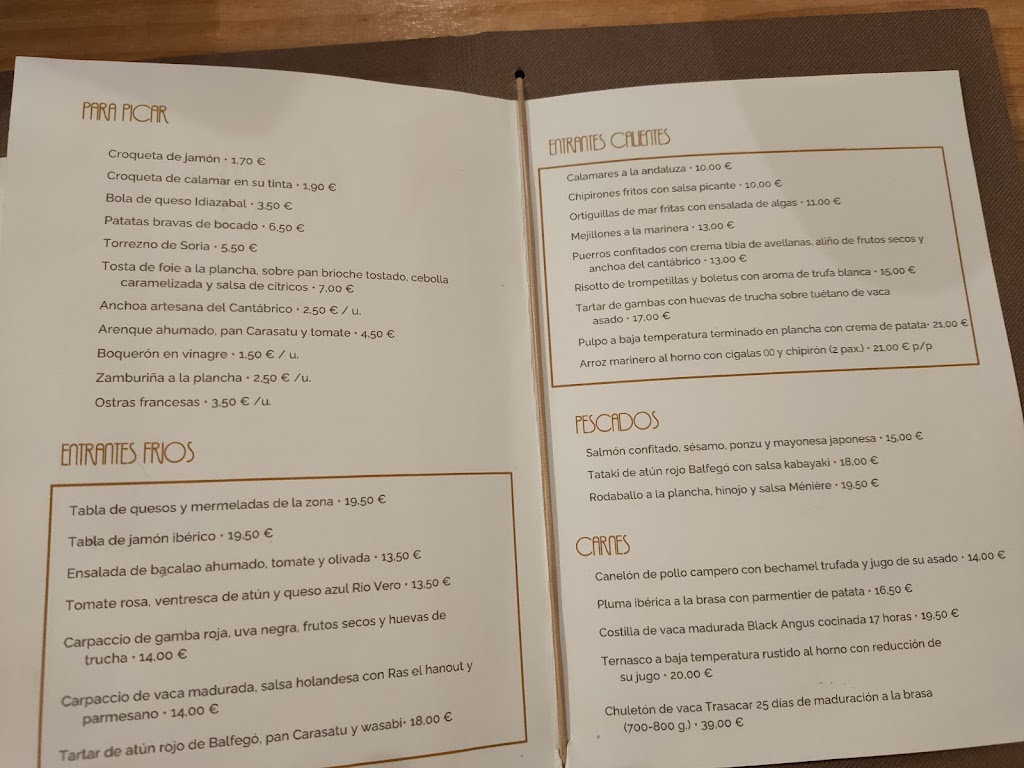 Restaurante Nueve — Carta