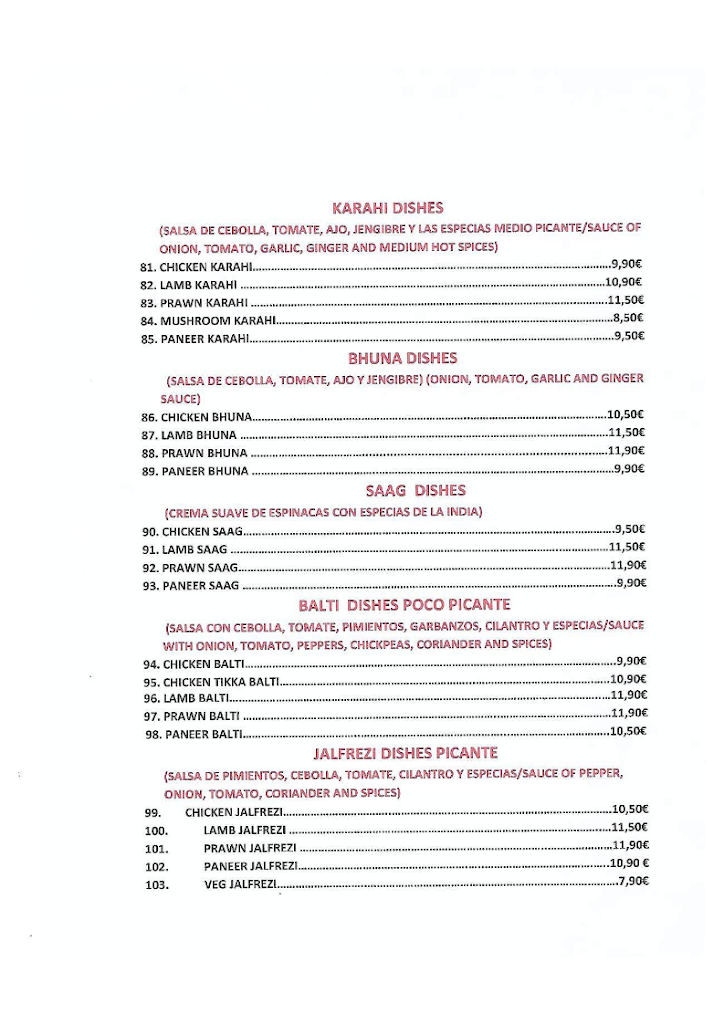 Ganesha Indian restaurant — Carta