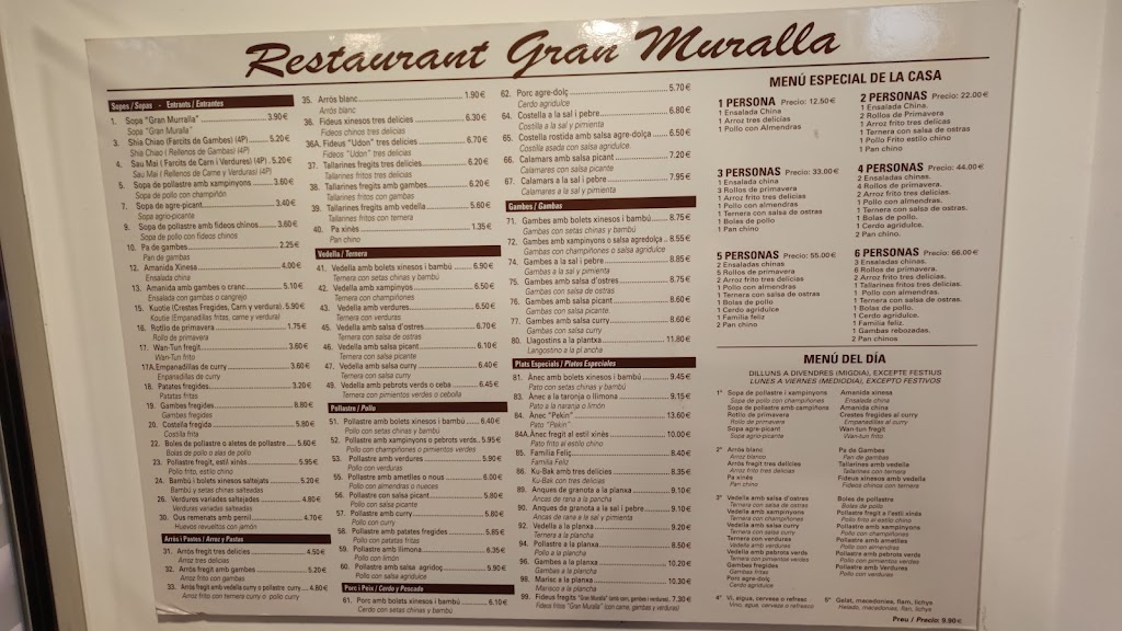 Restaurant Gran Muralla — Carta