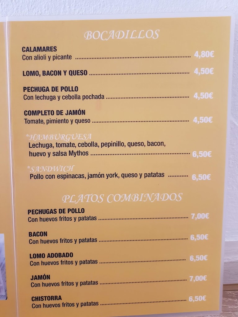 Cafe Bar Mythos — Carta