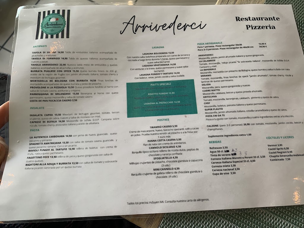 Arrivederci Comida Italiana — Carta