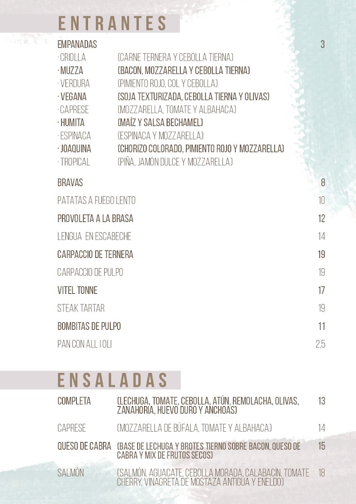 Restaurante A fuego lento Vinaros — Carta