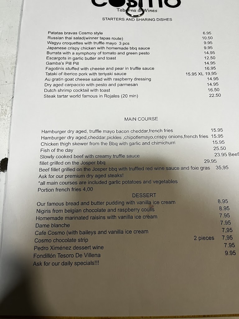 Cosmo Taberna & Wines — Carta