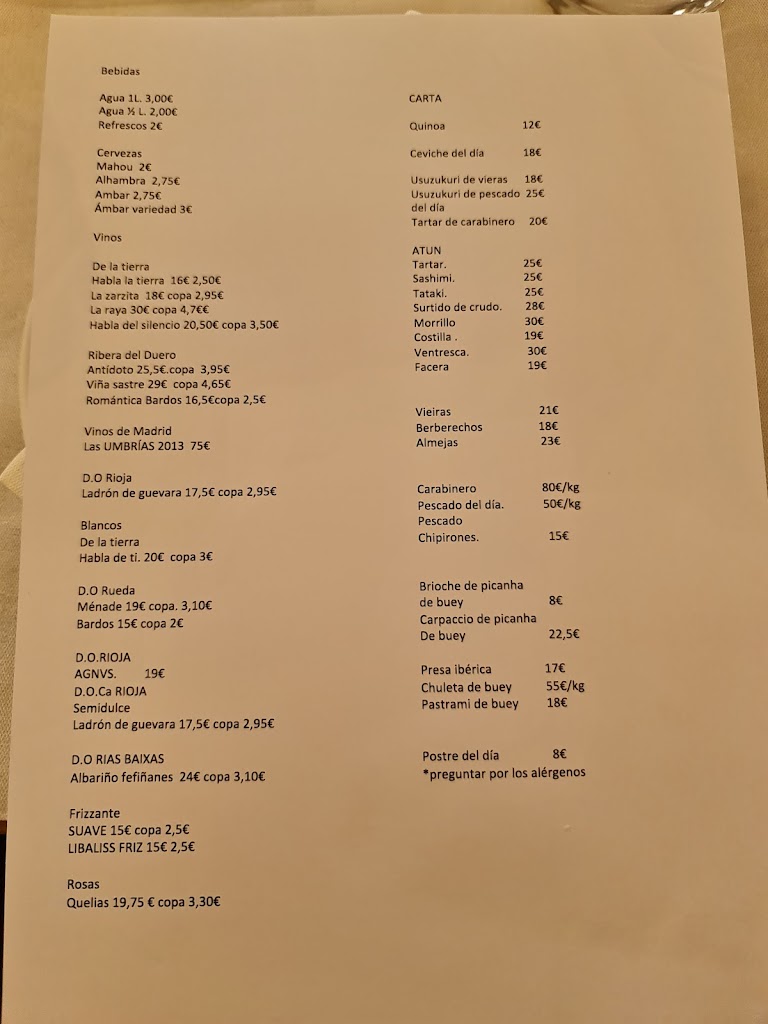 La Sastreria | Restaurante — Carta