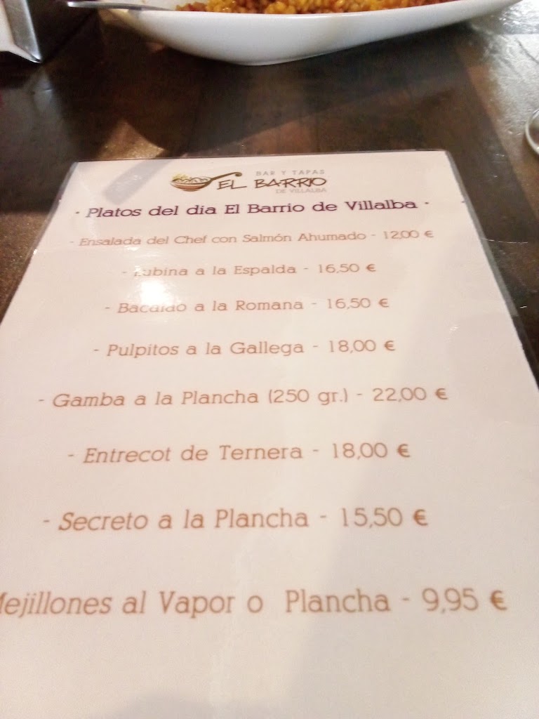 Bar restaurante El Dorado — Carta