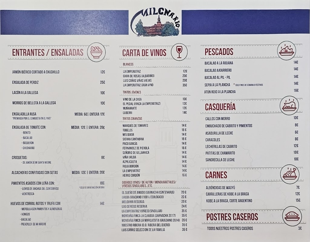 Cafeteria Milenario — Carta