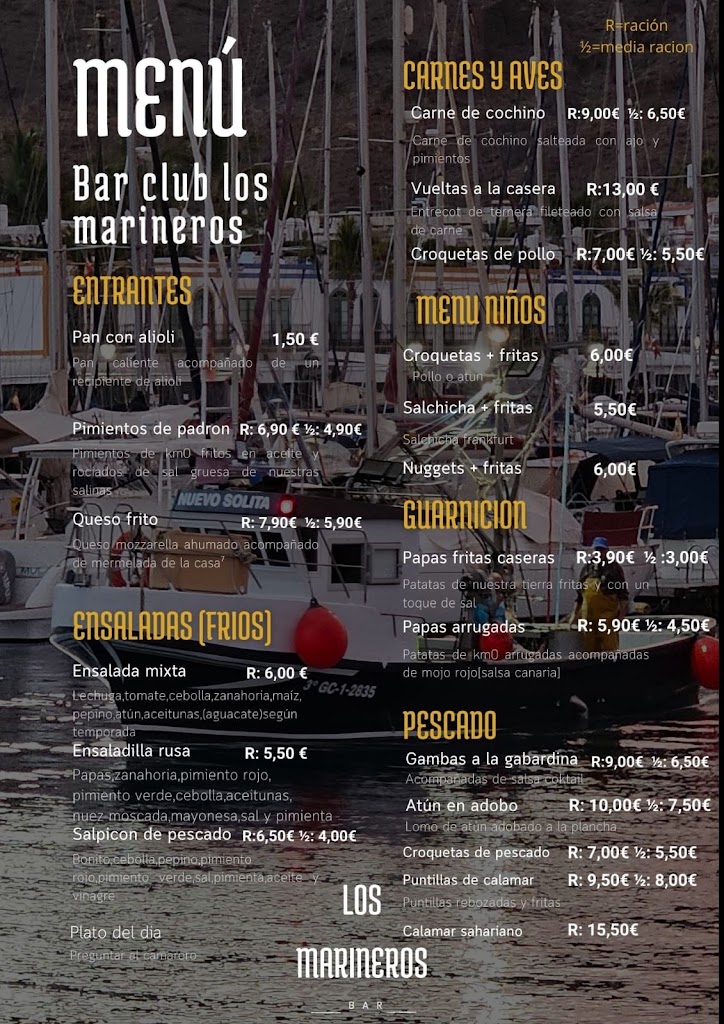 Bar Centro Sociocultural Los Marineros — Carta