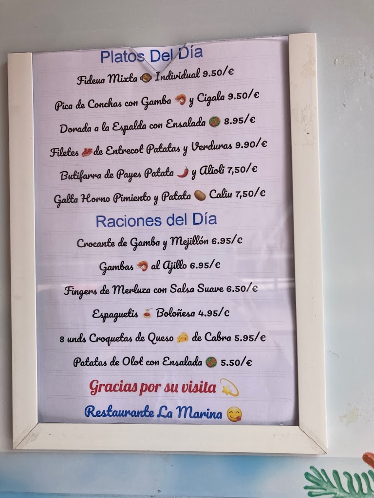 La Marina Bar Restaurante — Carta