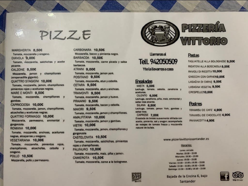 Pizzeria Vittorio — Carta